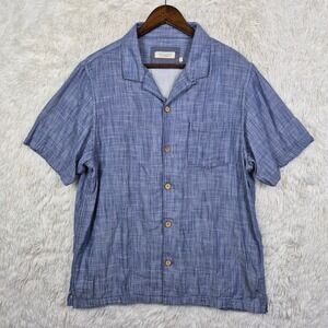 Ace Rivington Mens Sz L Blue Chambray Camp Collar Short Sleeve Button Up Resort